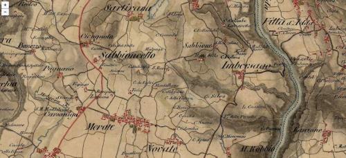 Cartina del meratese, con indicati i luoghi imbersaghesi (S. Marzelino, C. Bellavista, C. Colombo, Lazzaretto, C. Molera, M. del Bosco, C. M. del Bosco, C. Vedana, Mombello, Porto d'Imbersago, C. Selva, C. Duraga, le Cassine, P.te della Forcella)