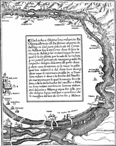 Mappa con descrizione dei luoghi toccati dal fiume Adda, da Lecco a Milano